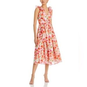 Lucy Paris Elliot Ruffle Midi Dress Floral Print in Pink and Orange NWT Sz XS